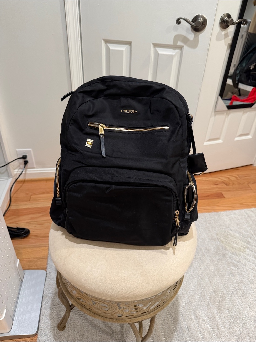Tumi Black Nylon Backpack with Gold Hardware